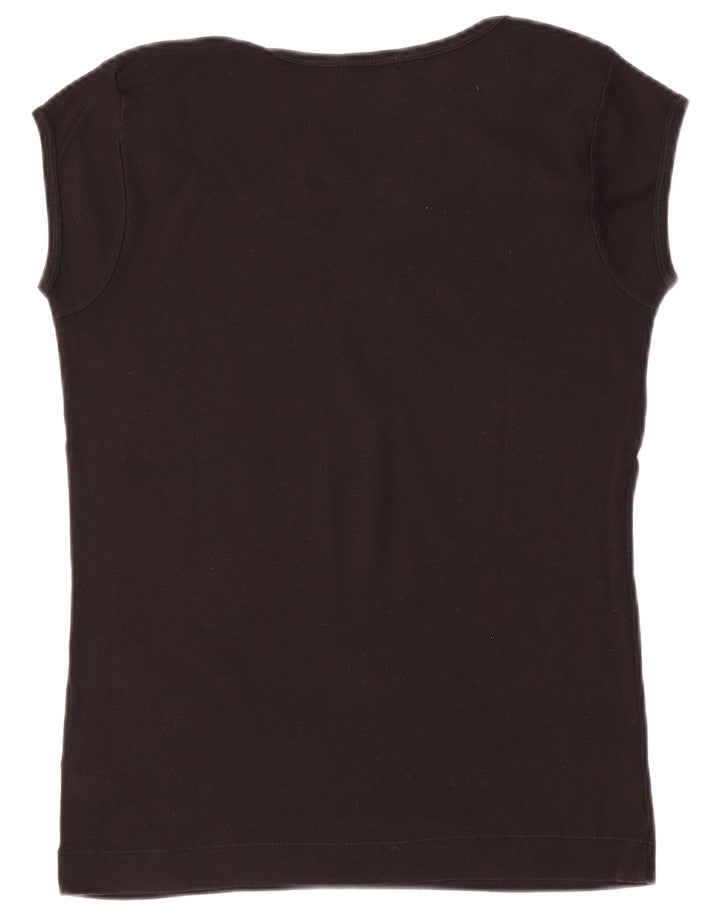 SISLEY Damen Grafik-T-Shirt-Oberteil UK 14 Große schwarze Baumwolle