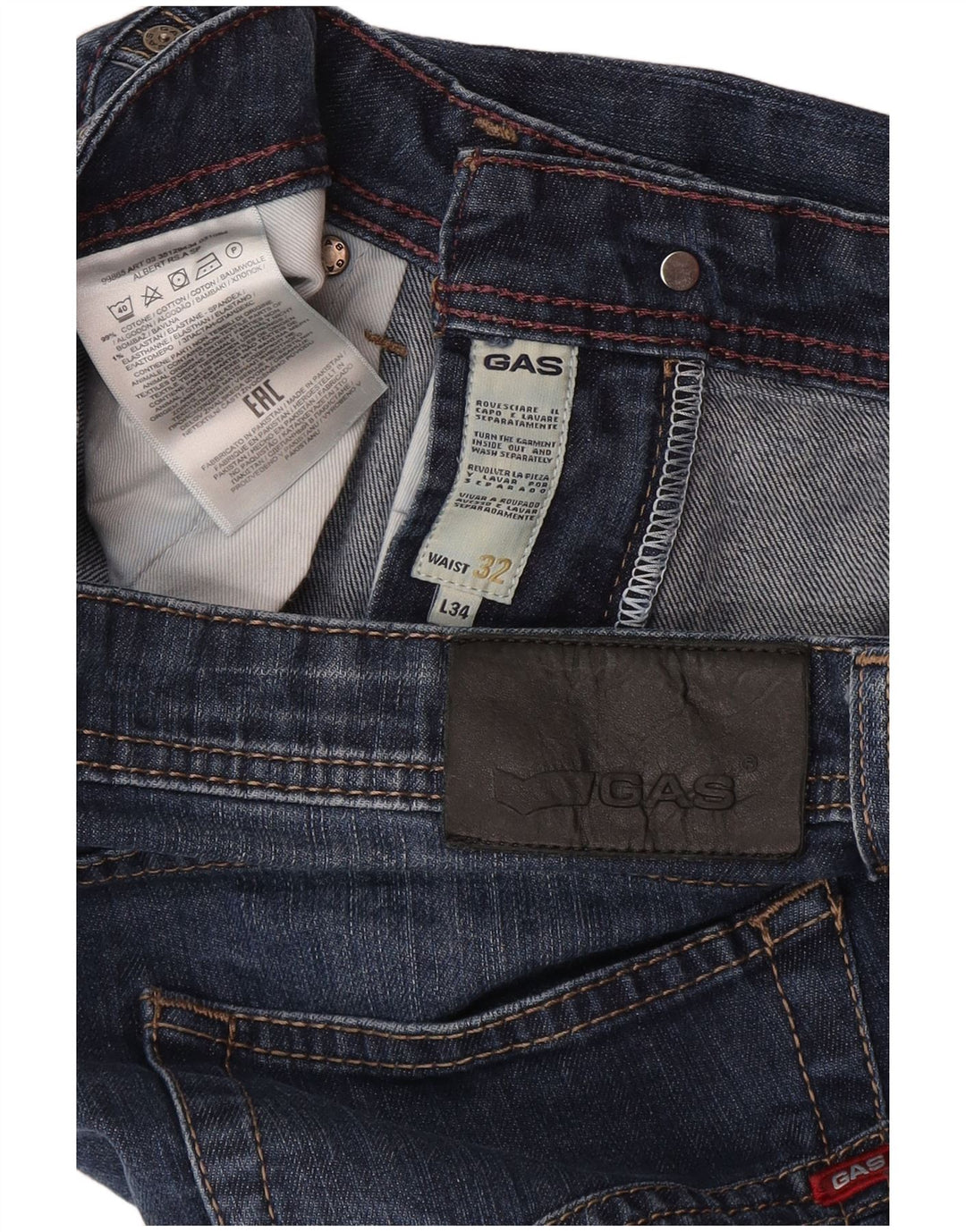 Gas Herren Straight Jeans W32 L28 Marineblau Baumwolle