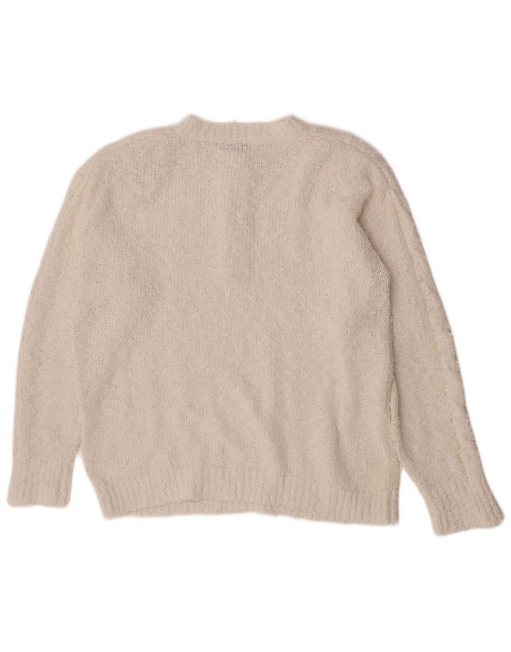 Vintage Damen-Pullover mit Knopfkragen, UK 14, Mittelweiß, Acryl