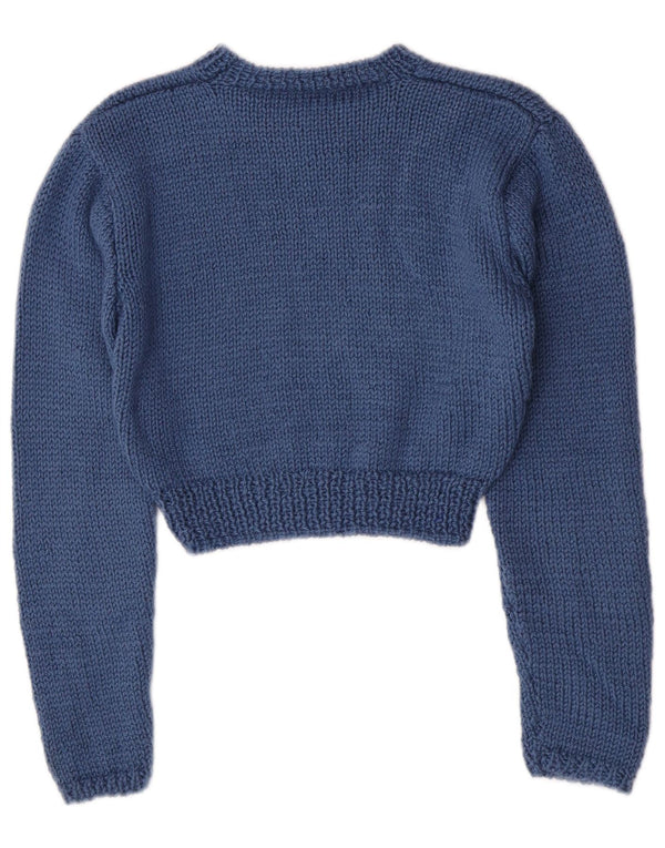 Vintage Damen Crop U-Boot-Ausschnitt Pullover Pullover UK 8 Small Blue