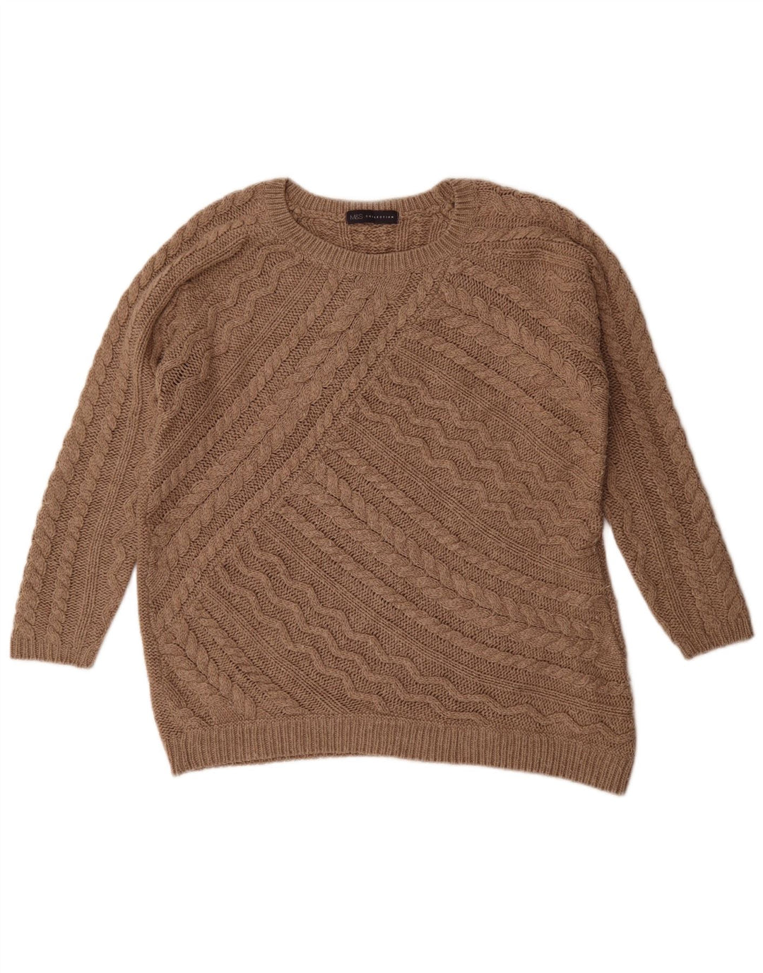 Marks & Spencer Damen-Pullover, übergroß, Rundhalsausschnitt, Gr. 14, Braun