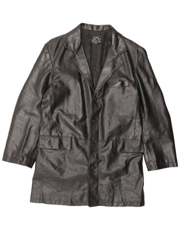 Vintage Herren Ledermantel IT 56 3XL Schwarzes Leder