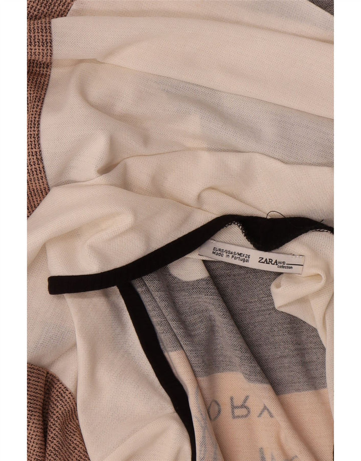Zara Damen-Oberteil mit Grafik, übergroß, 3/4-Ärmel, UK 10, Größe S, Weiß