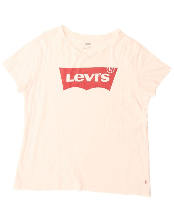 Levi's Damen Grafik-T-Shirt-Oberteil UK 16 Large Off White
