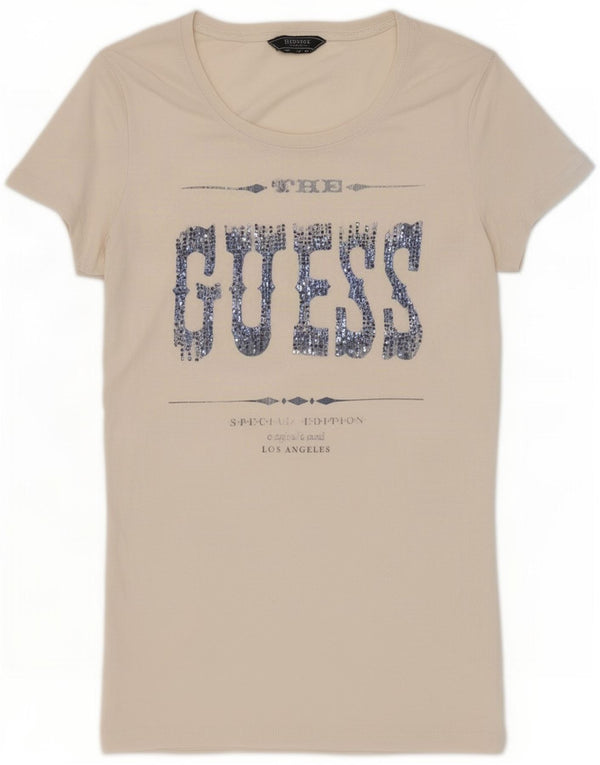 Guess Damen Grafik-T-Shirt-Oberteil UK 12 Medium Weiß
