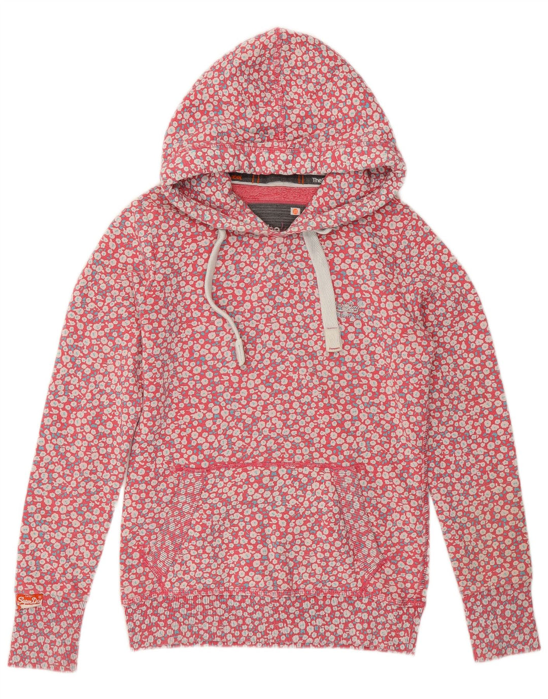 SUPERDRY Damen Kapuzenpullover UK 6 XS rosa geblümte Baumwolle