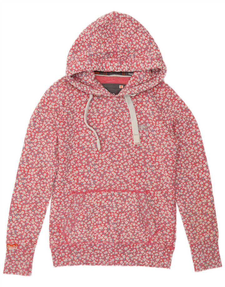 SUPERDRY Damen Kapuzenpullover UK 6 XS rosa geblümte Baumwolle
