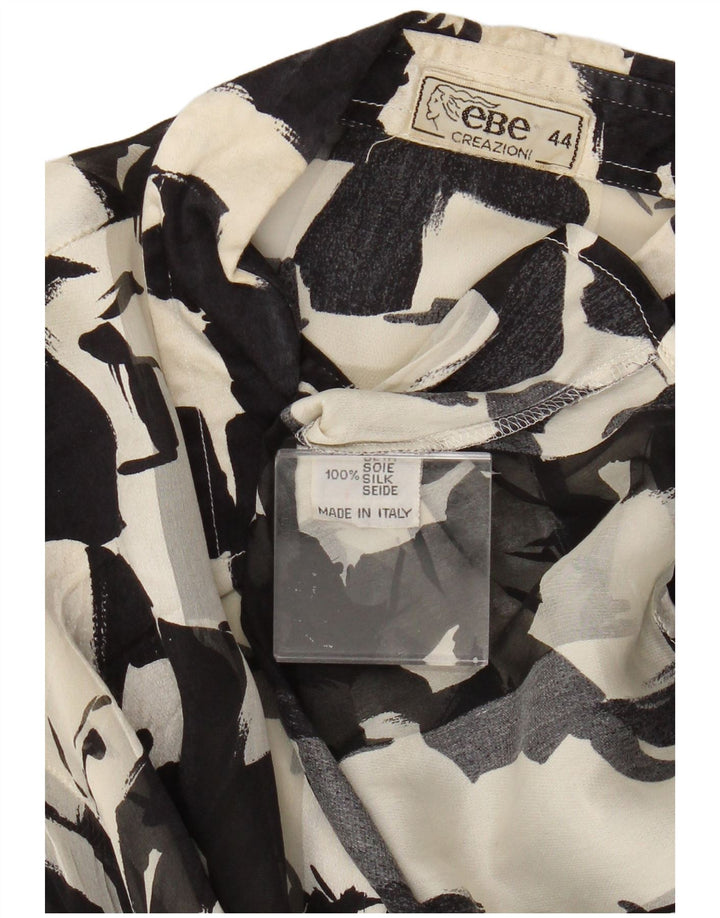 Vintage Damen abstraktes Muster durchsichtige Hemdbluse IT 44 Medium Schwarz