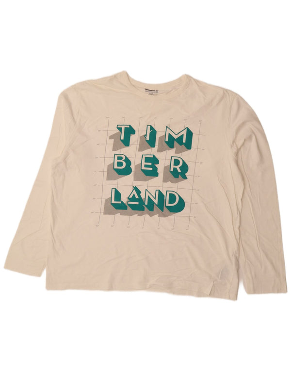 TIMBERLAND Herren Grafik-Oberteil, langärmelig, XL, cremefarbene Baumwolle