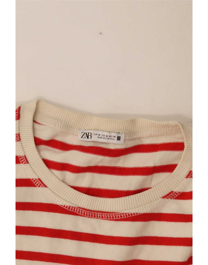 Zara Damen Top Langarm UK 14 Medium Off White gestreift