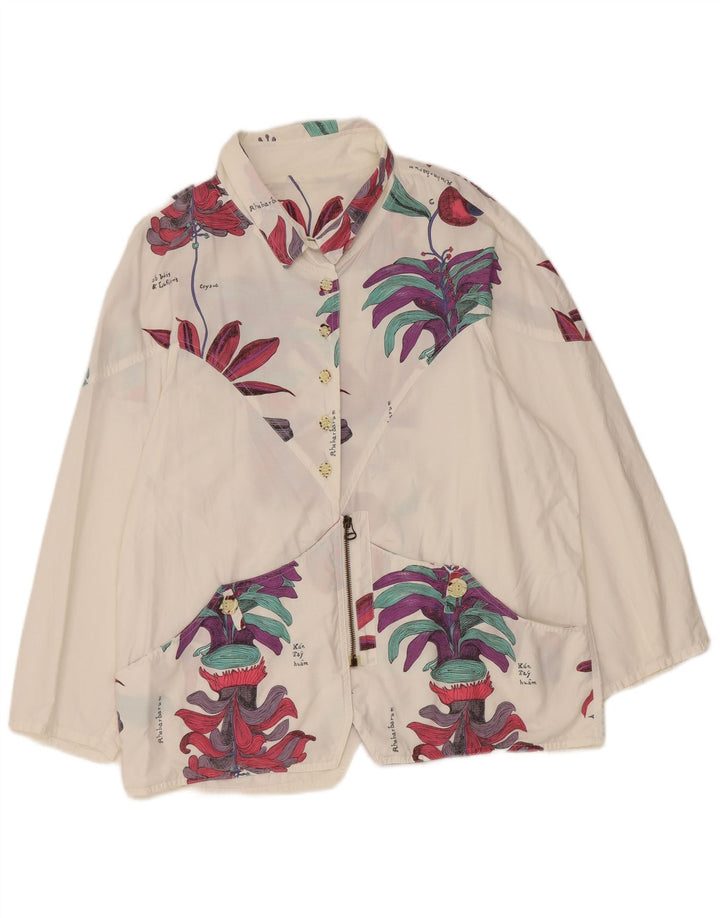 Chervo Damen-Bomberjacke mit lockerer Passform, Größe 46, große weiße Baumwolle mit Blumenmuster