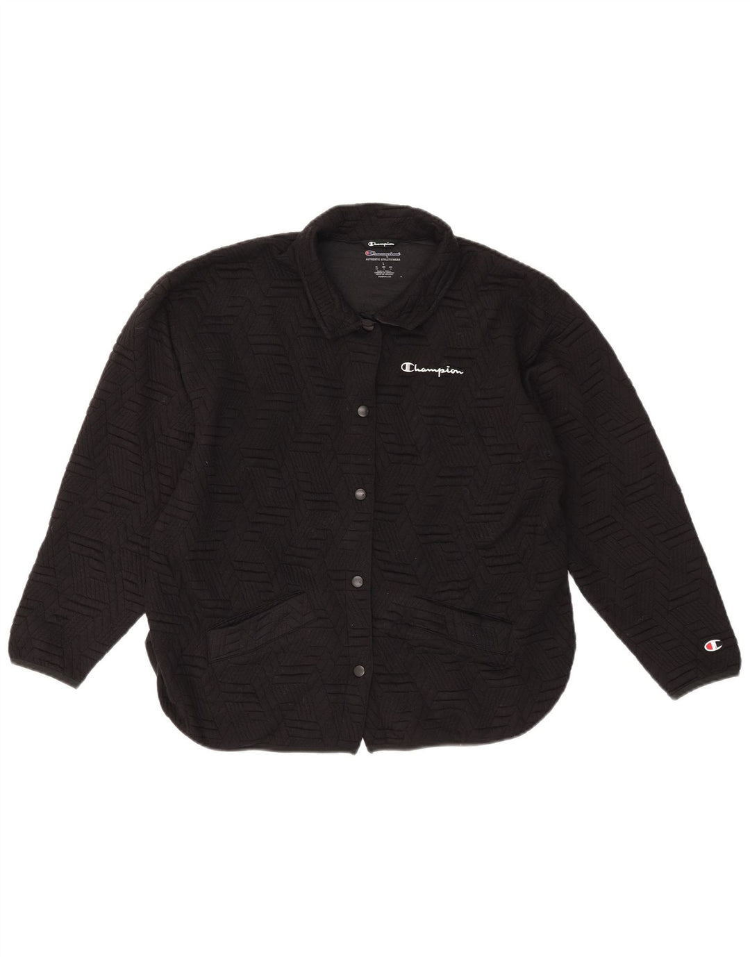 Champion Damen-Trainingsanzug-Top-Jacke, UK 16, großes, schwarzes, geometrisches Polyester