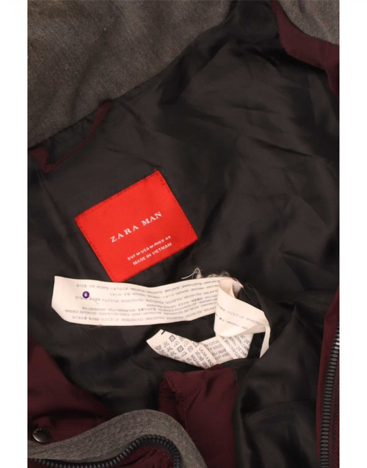 Zara Herren Wattierte Jacke UK 38 Mittelkastanienbraunes Polyester