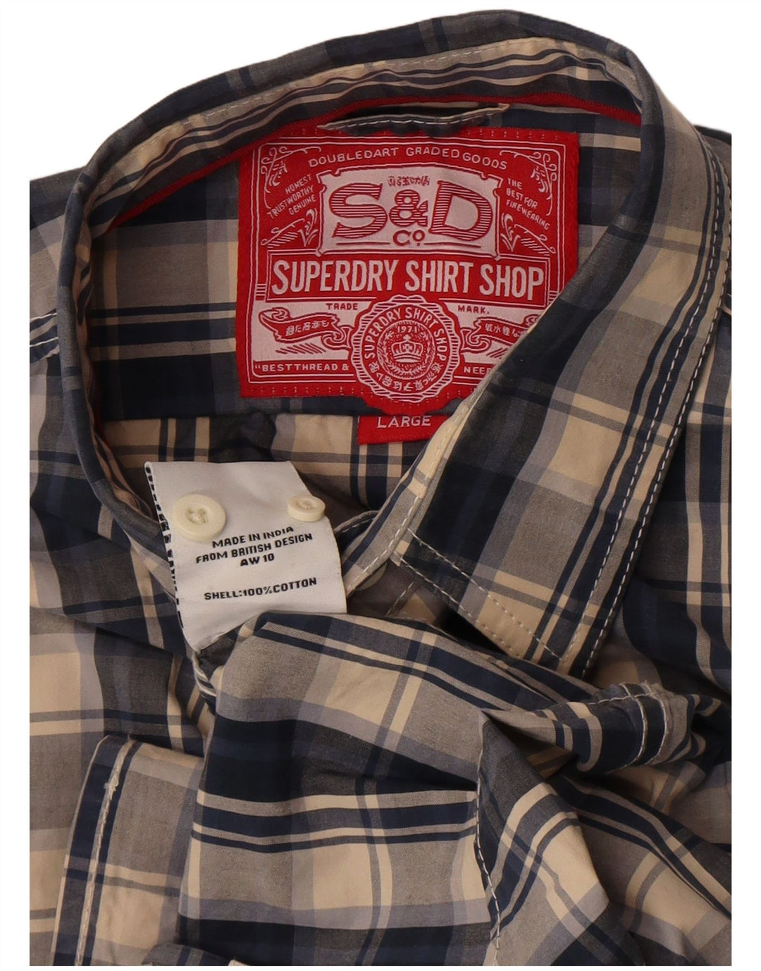 Superdry Herrenhemd aus Baumwolle, groß, blau kariert
