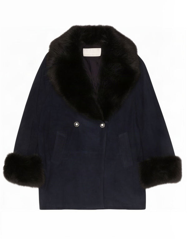 Pancaldi & B Zweireihiger Damen-Wildledermantel UK 18 XL Marineblaues Schaffell
