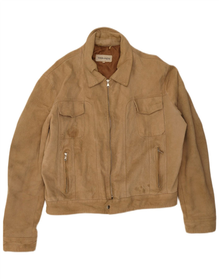 Terranova Herren Bomber Wildlederjacke UK 40 Large Beige