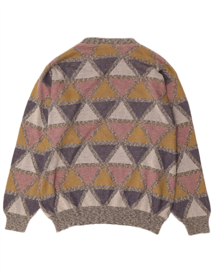 Vintage Herren Pullover mit Rundhalsausschnitt, groß, mehrfarbig, Argyle/Diamant