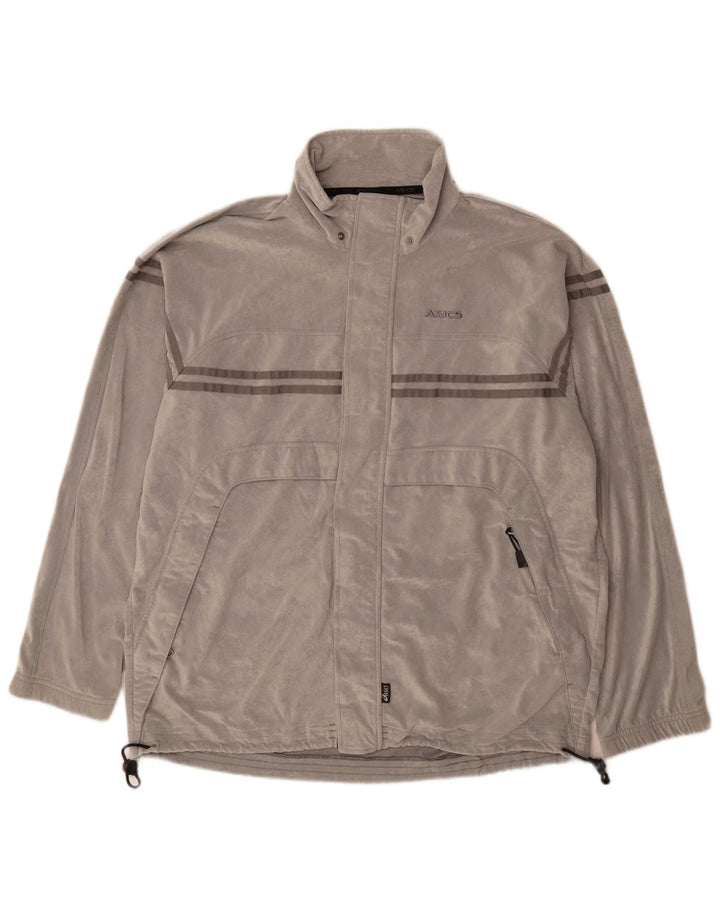 Asics Herren Velours-Trainingsanzug-Topjacke, großes grau gestreiftes Polyester
