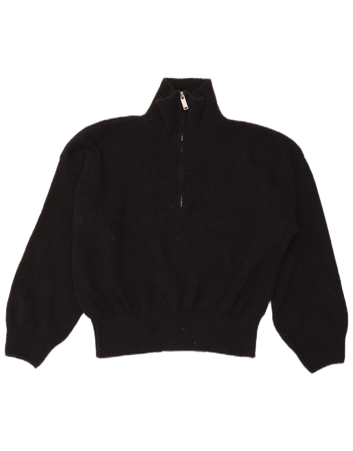 ZARA Damen-Pullover mit Reißverschluss am Hals, UK 14, Mittelschwarz, Polyester
