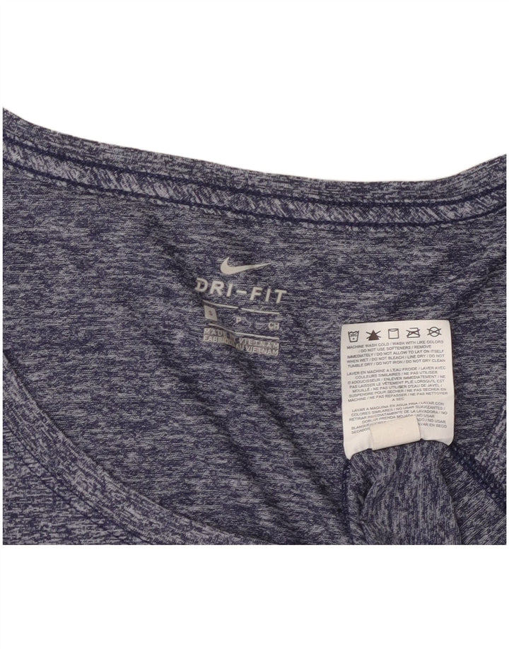 Nike Damen Dri Fit T-Shirt Top UK 10 Small Marineblau geflecktes Polyester
