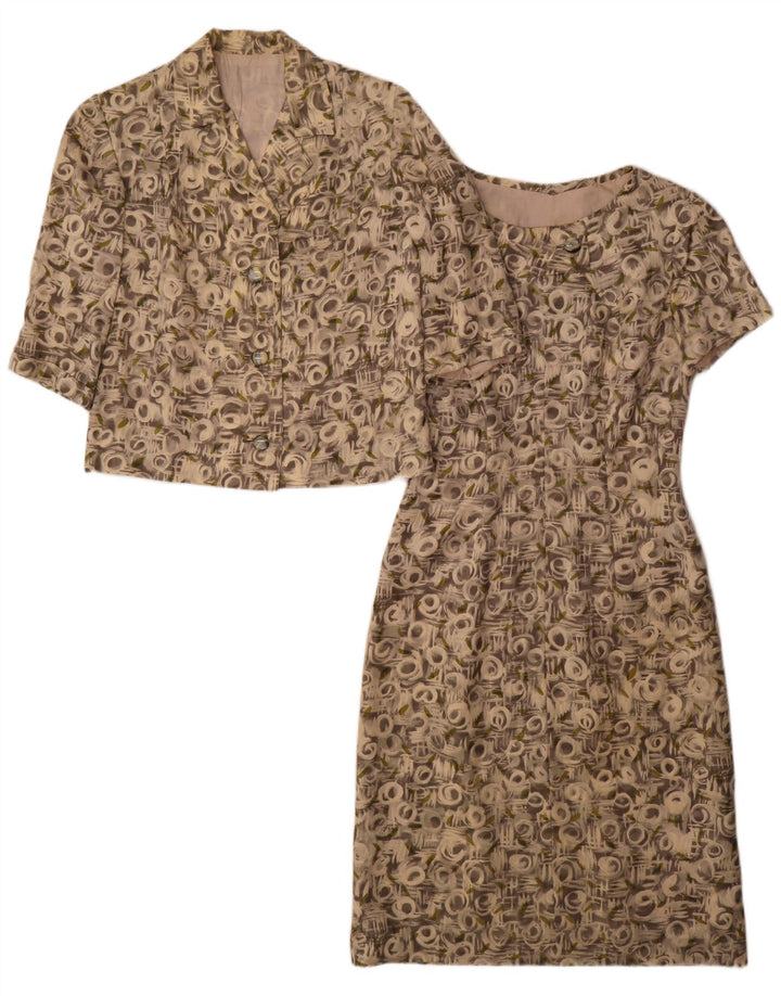 Vintage Damen-Set mit abstraktem Muster, 3/4-Ärmel, 2-teiliges Set, UK 12, Mittelgrau
