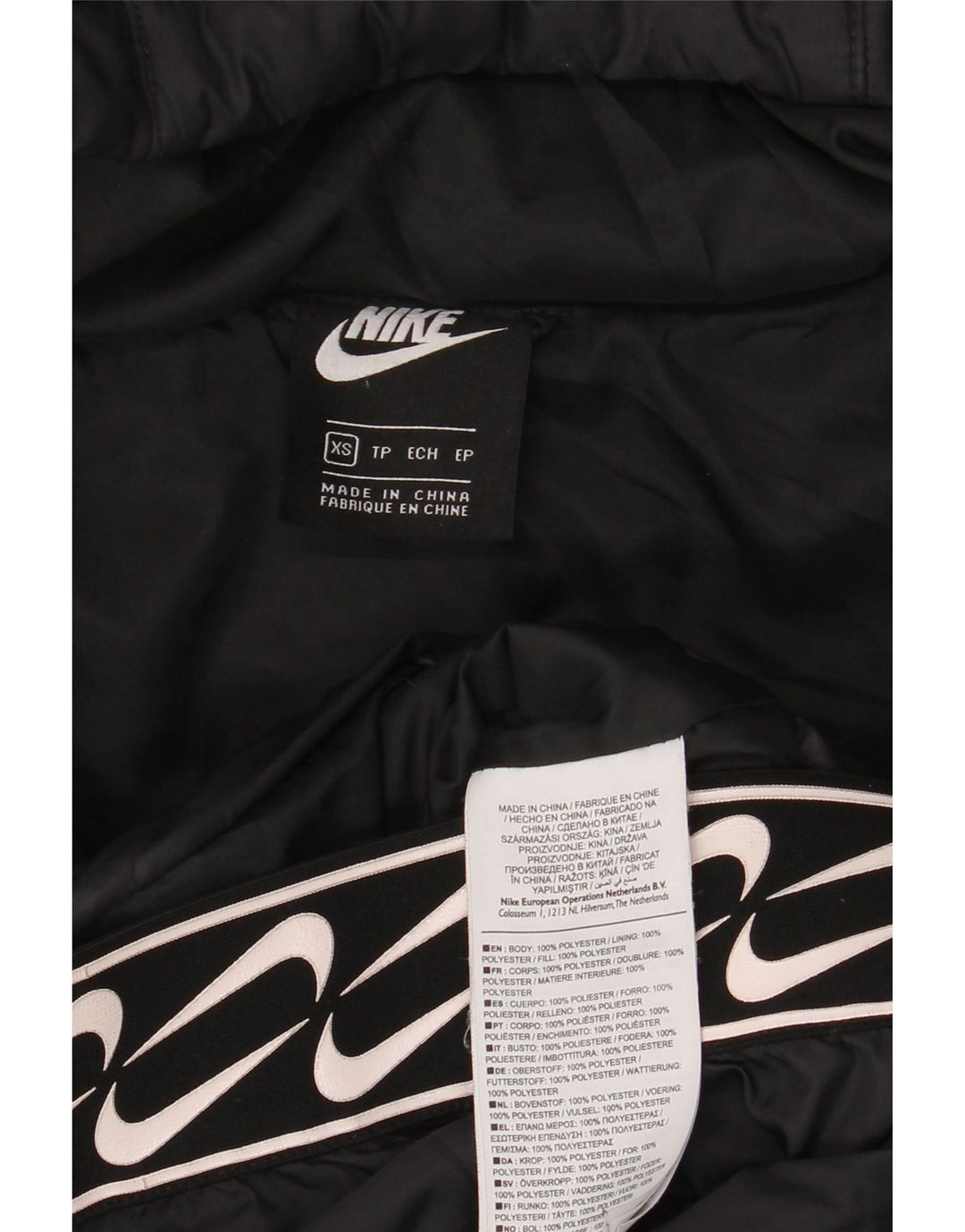 Nike Womens Graphic Hooded Wattierte Jacke UK 6 XS Schwarz Polyester