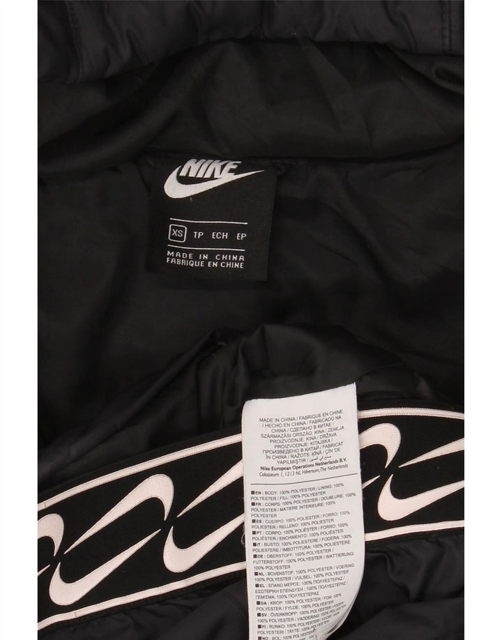 Nike Womens Graphic Hooded Wattierte Jacke UK 6 XS Schwarz Polyester