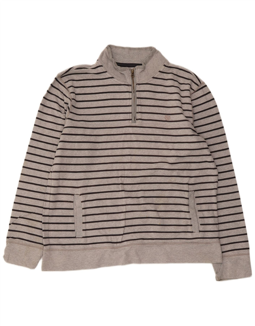Fat Face Herren-Sweatshirt mit Reißverschluss am Hals, XL, grau gestreift, Baumwolle