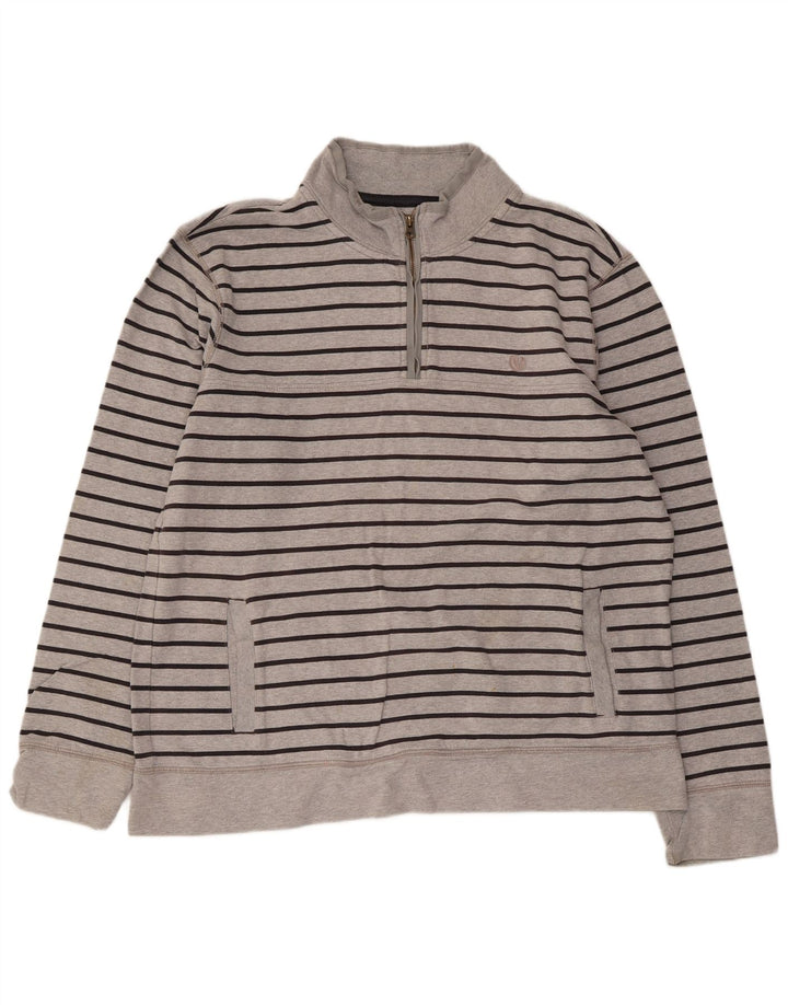 Fat Face Herren-Sweatshirt mit Reißverschluss am Hals, XL, grau gestreift, Baumwolle