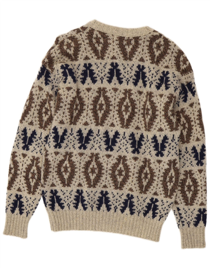 Osh Kosh Herren-Pullover mit U-Boot-Ausschnitt, groß, graue Fair-Isle-Wolle