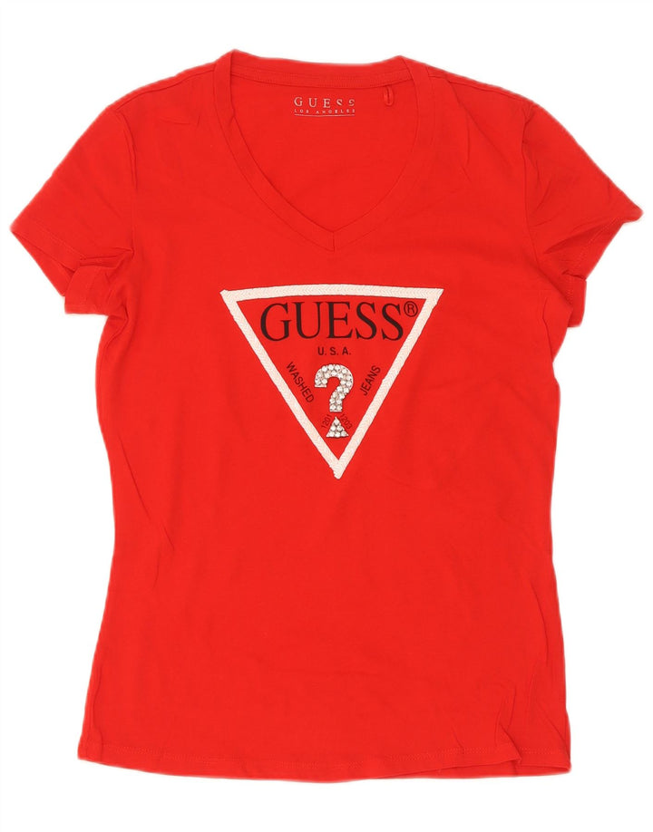 Guess Grafik-T-Shirt-Oberteil für Damen, UK 12, mittelrot
