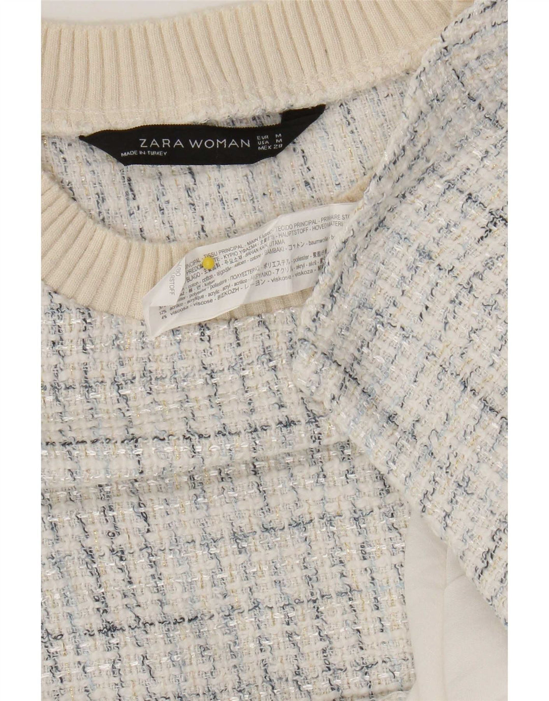 Zara Damen-Blusenoberteil UK 14 Mittelweiß karierte Baumwolle