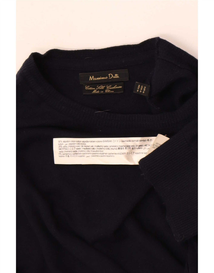 Massimo Dutti Herren-Pullover mit Rundhalsausschnitt, mittelmarineblaue Baumwolle