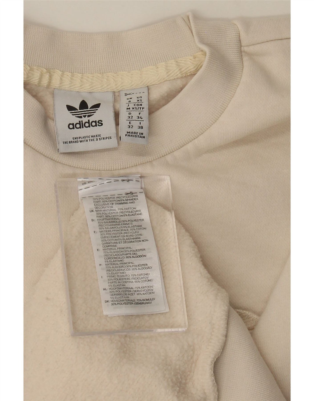 ADIDAS Womens Oversized Graphic Sweatshirt Jumper UK 6 XS  Off White Vintage Adidas and Second-Hand Adidas from Messina Hembry 