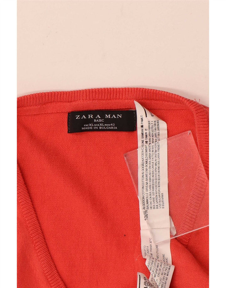 Zara Herren-Pullover mit V-Ausschnitt, XL, rote Baumwolle