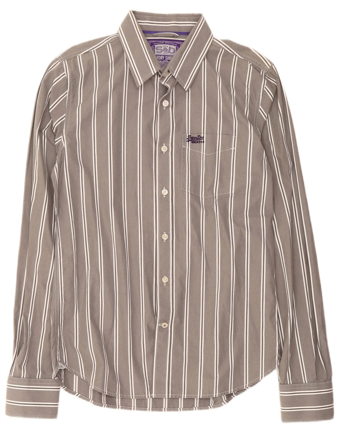 Superdry Herrenhemd XL grau gestreift aus Baumwolle
