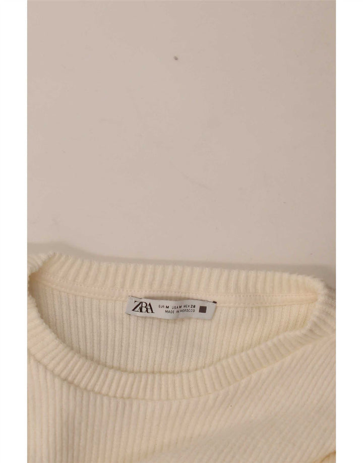 Zara Damen Pullover Top Langarm UK 12 Medium Off White