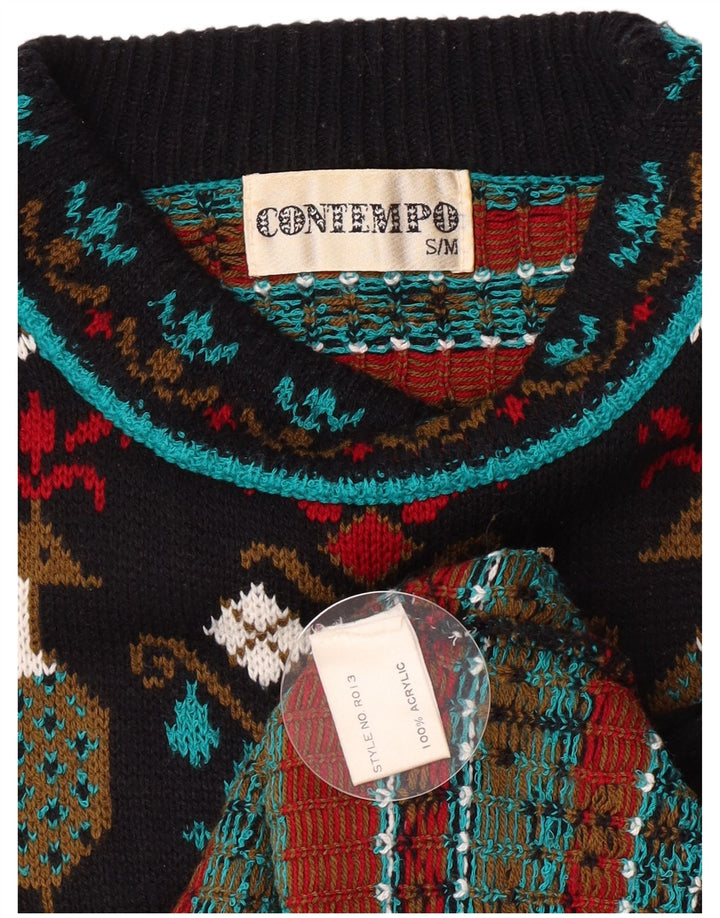 Contempo Herren-Pullover mit abstraktem Muster, Rundhalsausschnitt, Größe S, Schwarz, Neuheit