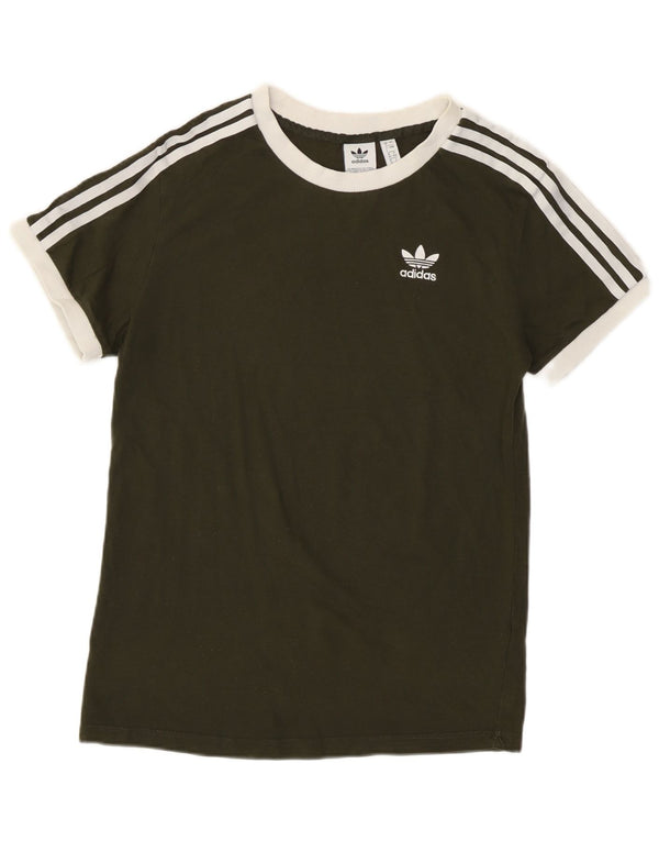 Adidas Damen T-Shirt Top UK 4 XS Khaki Colourblock Baumwolle