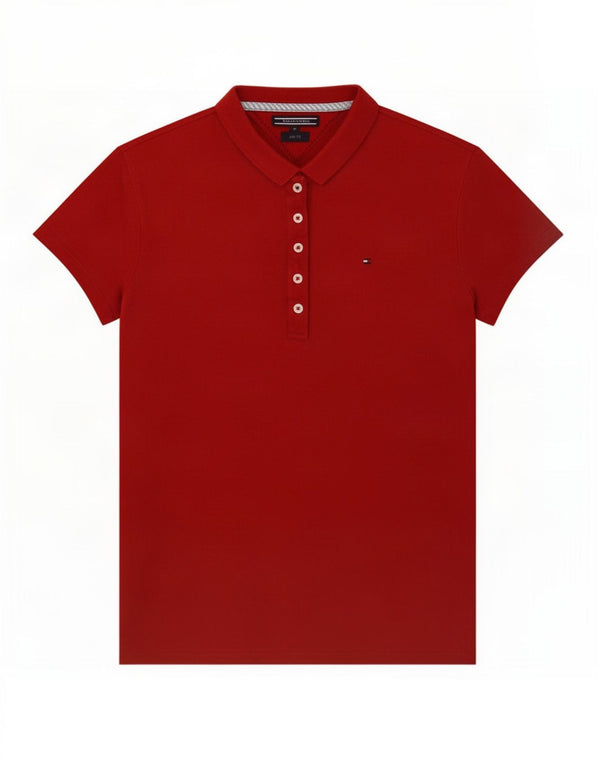 Tommy Hilfiger Damen Slim Fit Poloshirt UK 12 Mittelrot