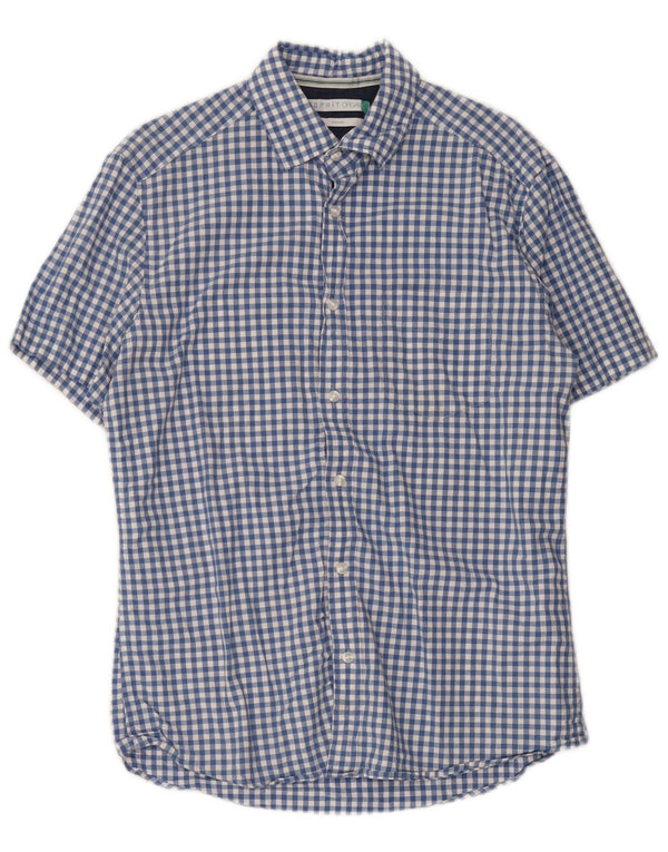 Esprit Mens Short Sleeve Regular Fit Shirt Medium Blue Gingham Cotton