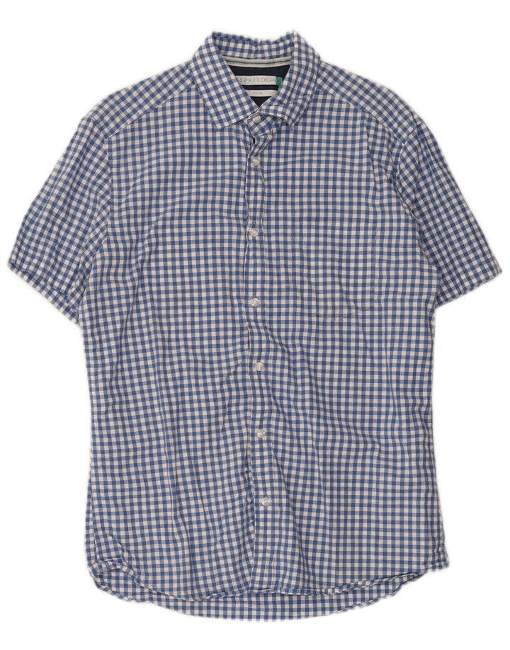 Esprit Herren Kurzarm-Hemd mit normaler Passform, mittelblaue Gingham-Baumwolle
