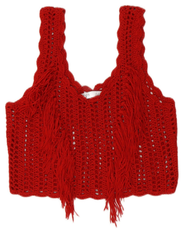 Zara Damen Häkel-Crop-Top UK 14 Large Rot