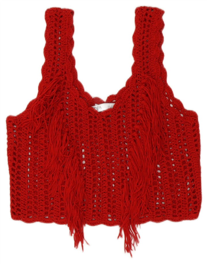 Zara Damen Häkel-Crop-Top UK 14 Large Rot