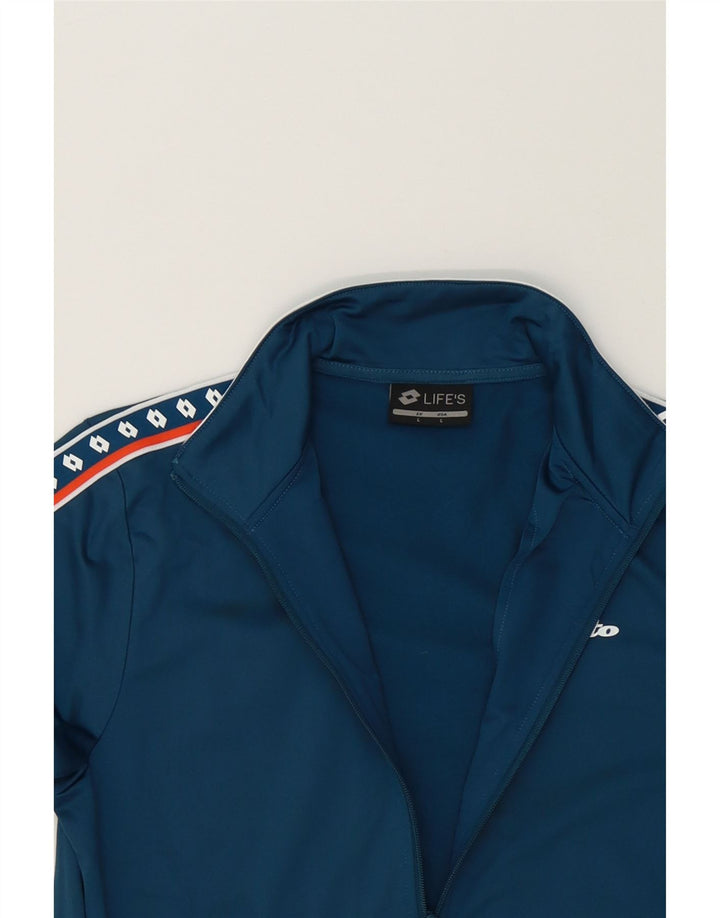 LOTTO Womens Graphic Tracksuit Top Jacket UK 14 Large Blue Polyester Vintage Lotto and Second-Hand Lotto from Messina Hembry 