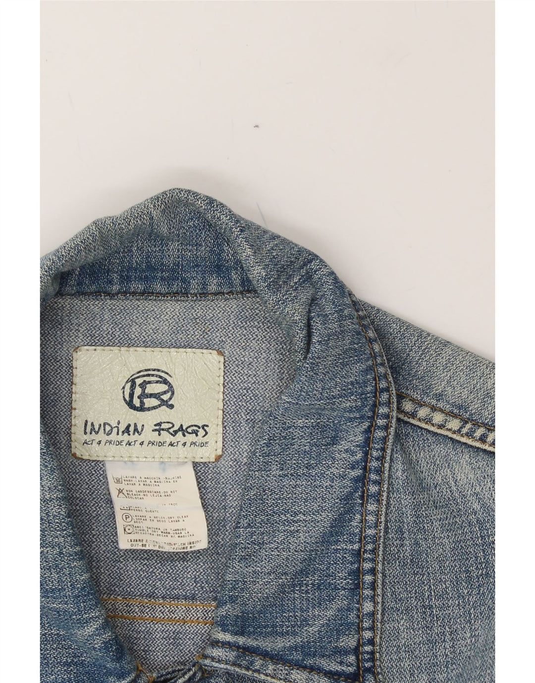 INDIAN RAGS Womens Denim Jacket UK 14 Medium Blue Cotton Classic Vintage Indian Rags and Second-Hand Indian Rags from Messina Hembry 