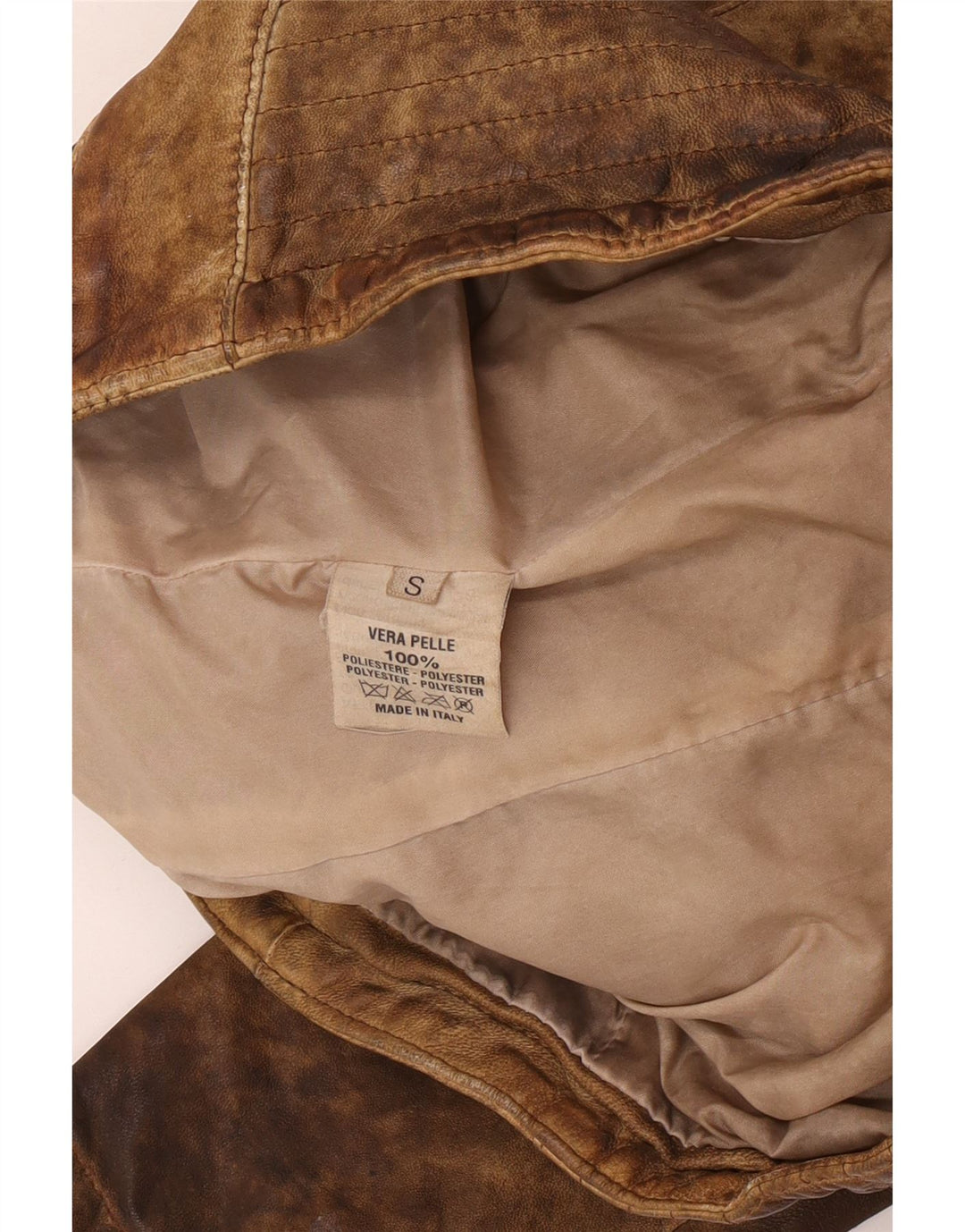 Vintage Damen Crop Lederjacke UK 10 Small Beige Leder