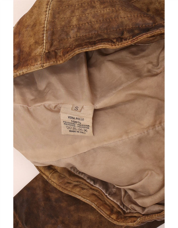 Vintage Damen Crop Lederjacke UK 10 Small Beige Leder