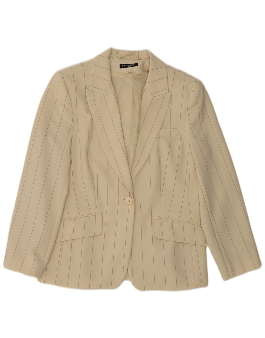 Raspberry Damen 1-Knopf-Blazerjacke UK 12 Mittelbeige gestreiftes Polyester