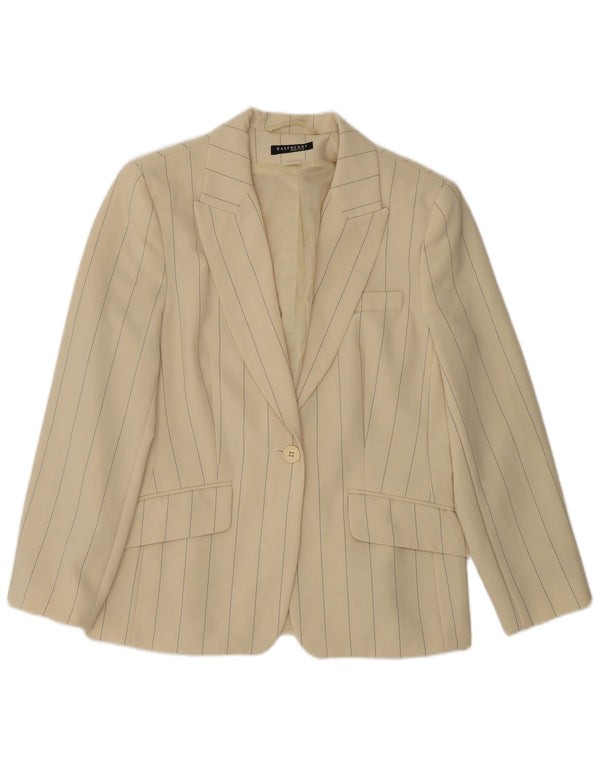 Raspberry Damen 1-Knopf-Blazerjacke UK 12 Mittelbeige gestreiftes Polyester
